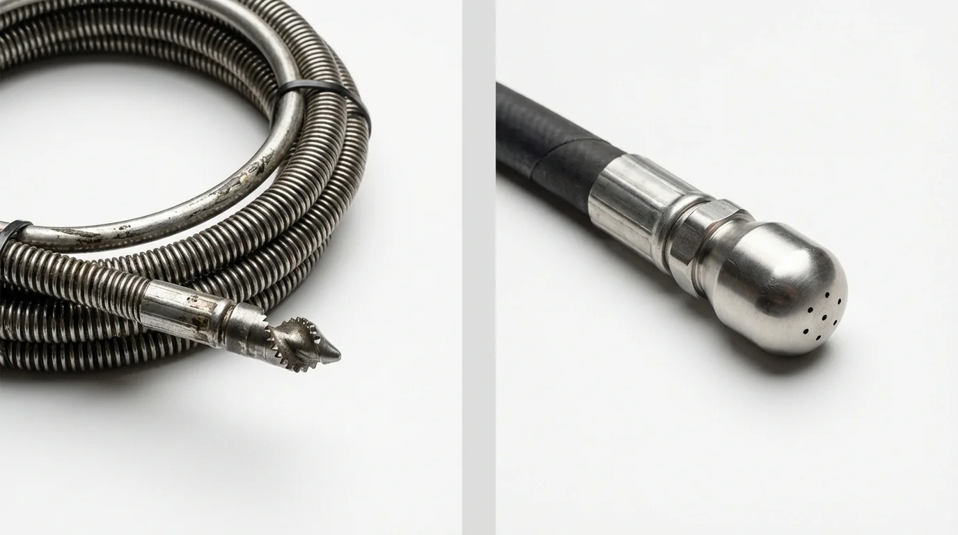 Drain snake cable and hydro jetting nozzle used for drain cleaning in Camden, NY