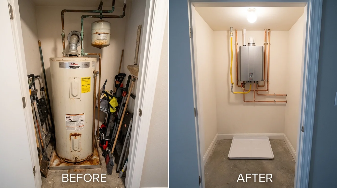 Tank water heater versus wall-mounted tankless unit comparison for Camden, NY homeowners