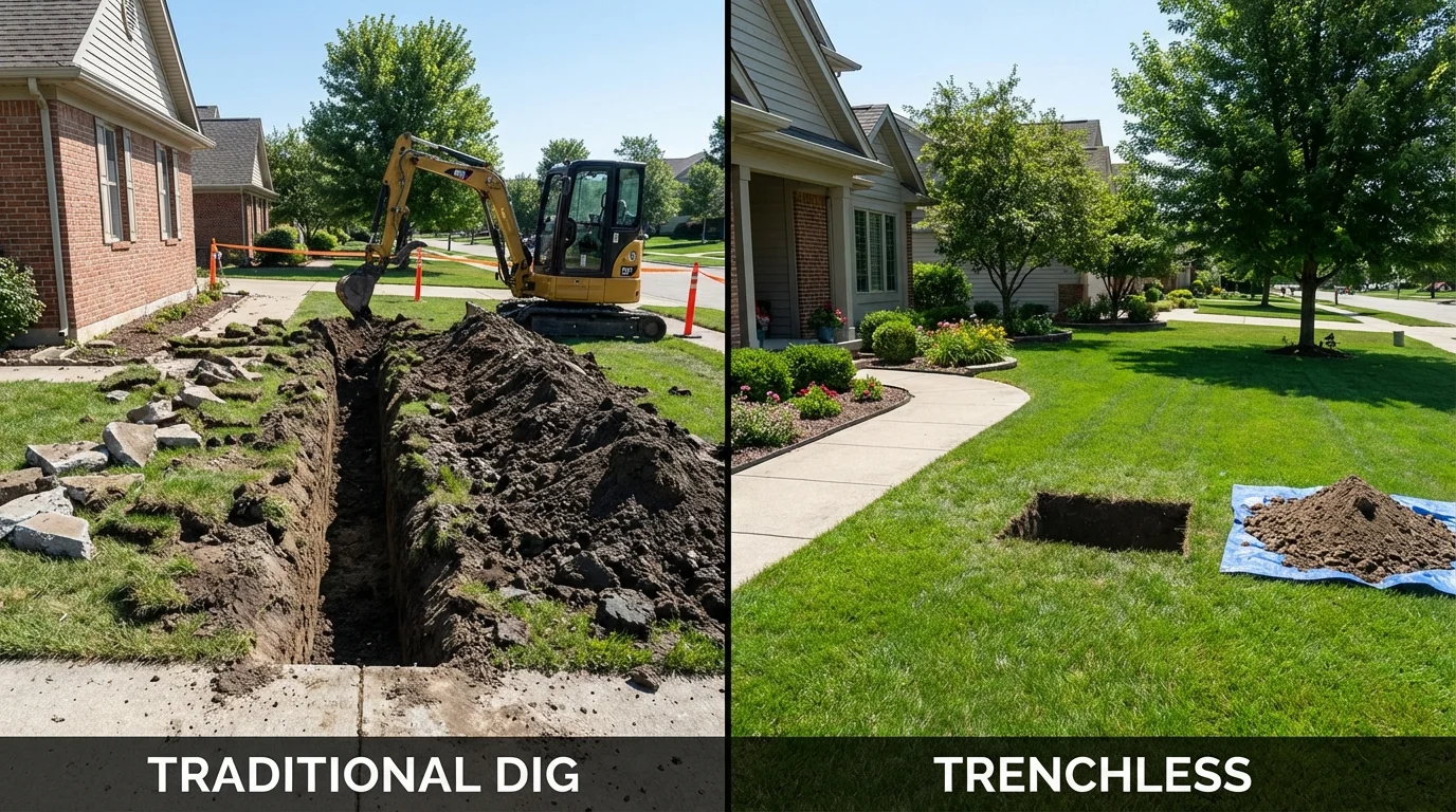 Trenchless sewer repair with minimal yard damage versus traditional excavation in Camden, NY